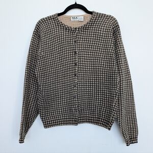 Vintage Wool Angora Blend Houndstooth Button-Up Cardigan Sweater Sz XL N.E.K.